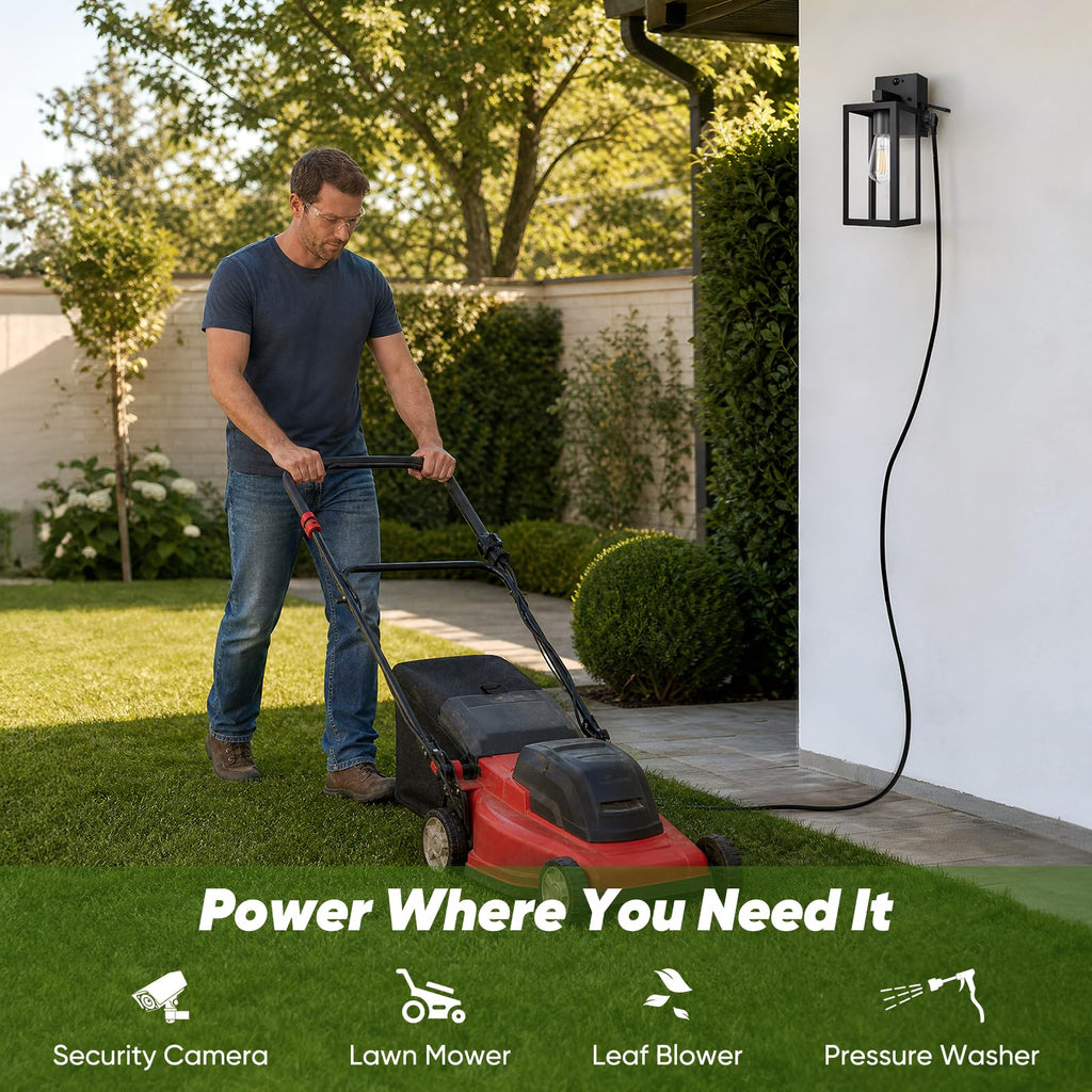 2-Pack Upgraded Motion Sensor Porch Lights with Outlet, Black