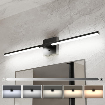 32" Modern Black Bathroom Vanity Lights, Built-in Dimmer, 5CCT