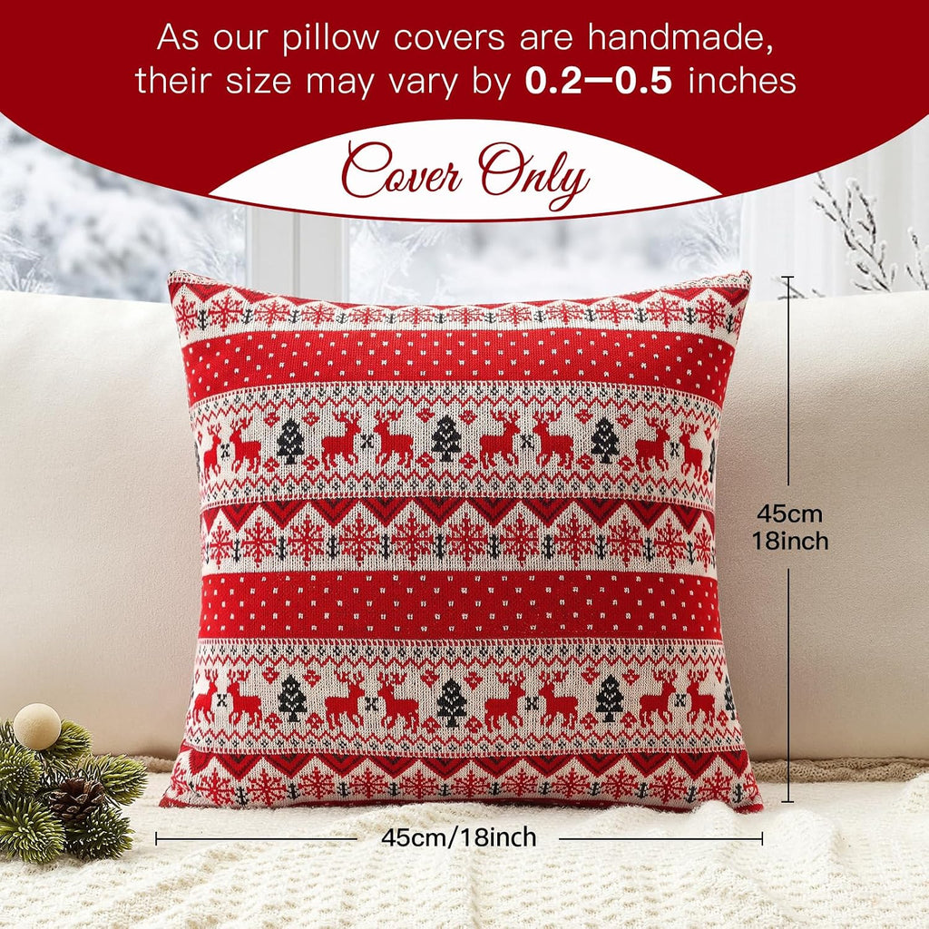 Christmas Knitted Throw Pillow Covers 18x18 Inch-Red - Set of 2