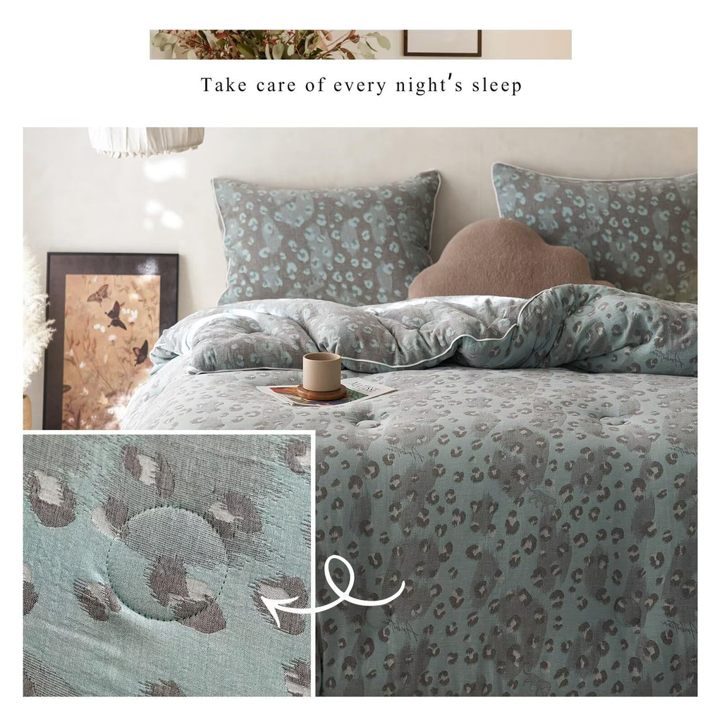 Double Layer Muslin Cotton Comforter Set Leopard Print Shabby Chic Bedding Comforter Set Soft Breathable