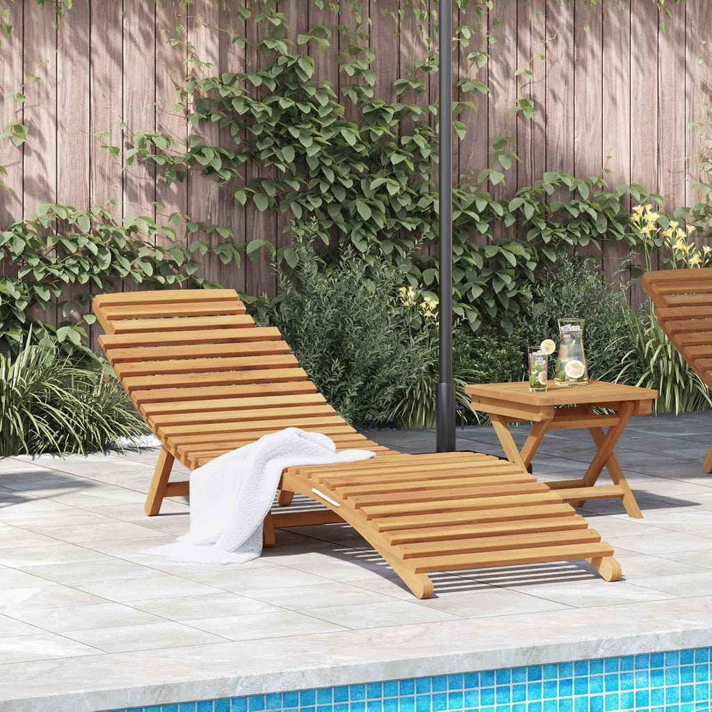 Solid Teak Wood Sun Lounger 77.95 x 21.65 x 23.03 in Brown, Foldable Outdoor Chaise Lounge Deck Patio, Easy Care
