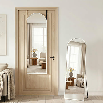 Full Length Mirror, 48" x 14" Over-the-Door Hanging Mirror, White