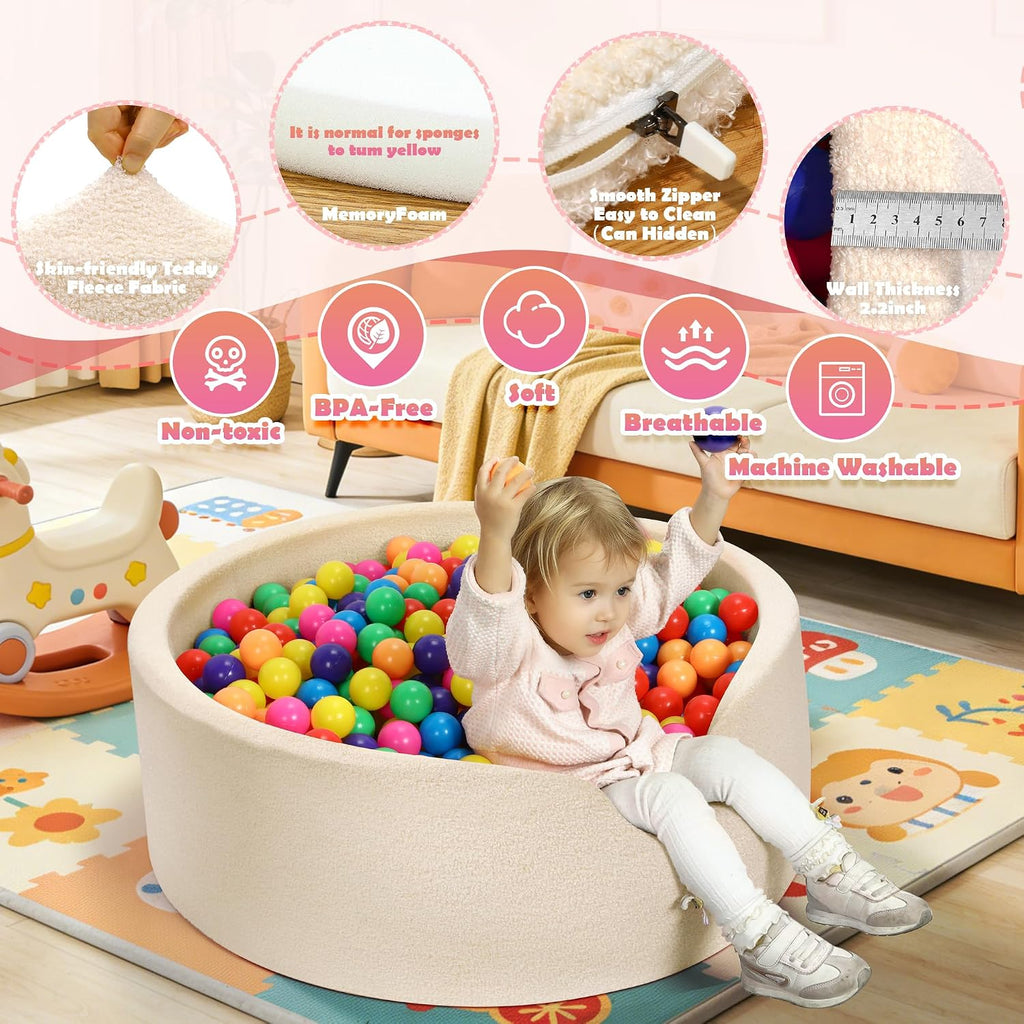 Imitation Teddy Colours Foam Ball Pits 35.4"x 11.8" Soft Round Playpen for Toddlers Dogs Cats with Soft Memory Sponge