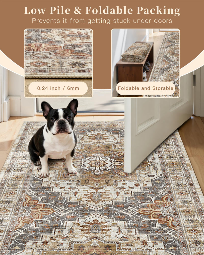 Hallway Runner Rug 2'6''x14' Kitchen Runners Vintage, Turmeric/Grey