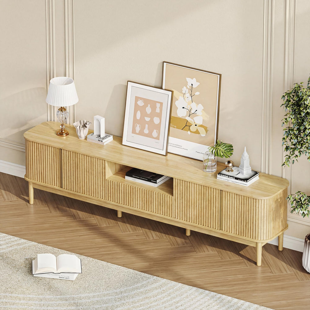86.6'' Fluted TV Stand for 75/80/85 Inch TVs, Oak TV Console