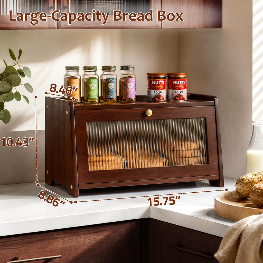 Bread Box - Wooden Countertop with Clear Acrylic View Window