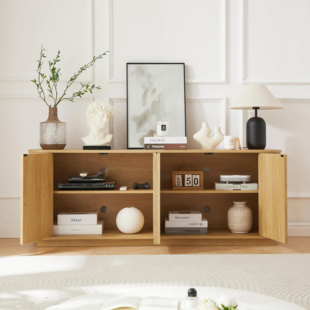64" Sturdy Wooden Freestanding Storage Chest, Accent Cabinets with Wave Pattern, Utility Organizer with Simple Style