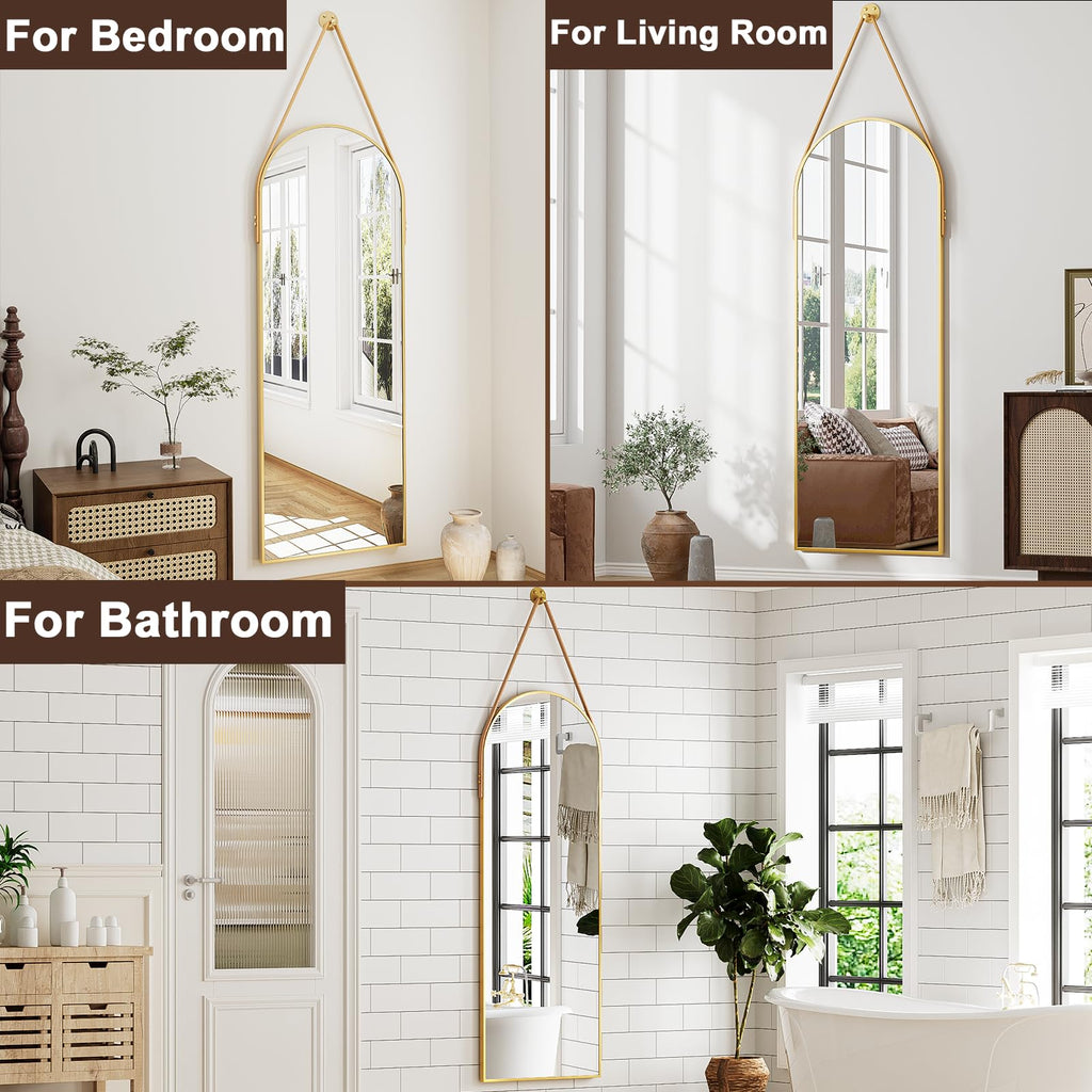 Full Length Mirror Wall Mounted, 48"x16" Arch Hanging Mirror (Gold)