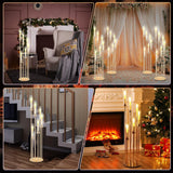 4 Sets Acrylic Candelabra Centerpieces 46.5'' Tall Clear Candle Holders Pillar Taper Candlestick with Lampshades 6