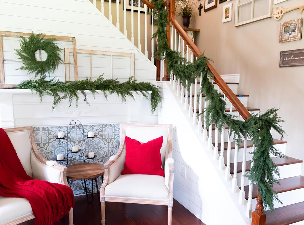 Real Touch Cedar Garland Artificial Realistic, Faux Cedar Garland Realistic, Realistic Christmas Garland for Mantle