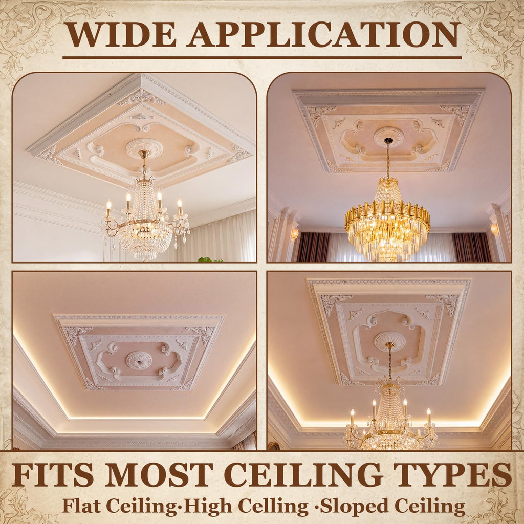 35.5 x 27.5 Inch White Ceiling Medallion, Square Rococo Palace
