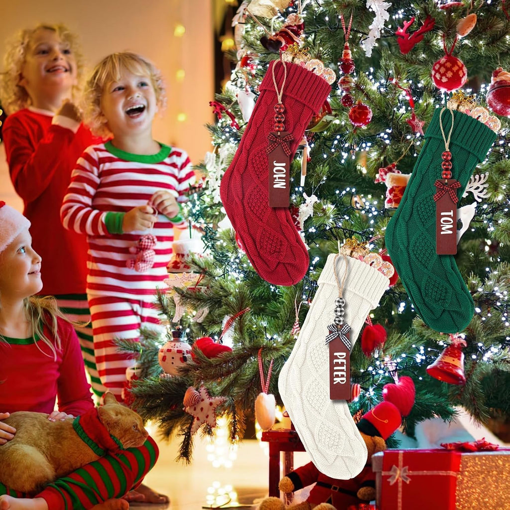 6PACK 18Inch Cable Knitted Christmas Stockings, Personalized Hanging Stockings, and Family Home Decor in Red, White