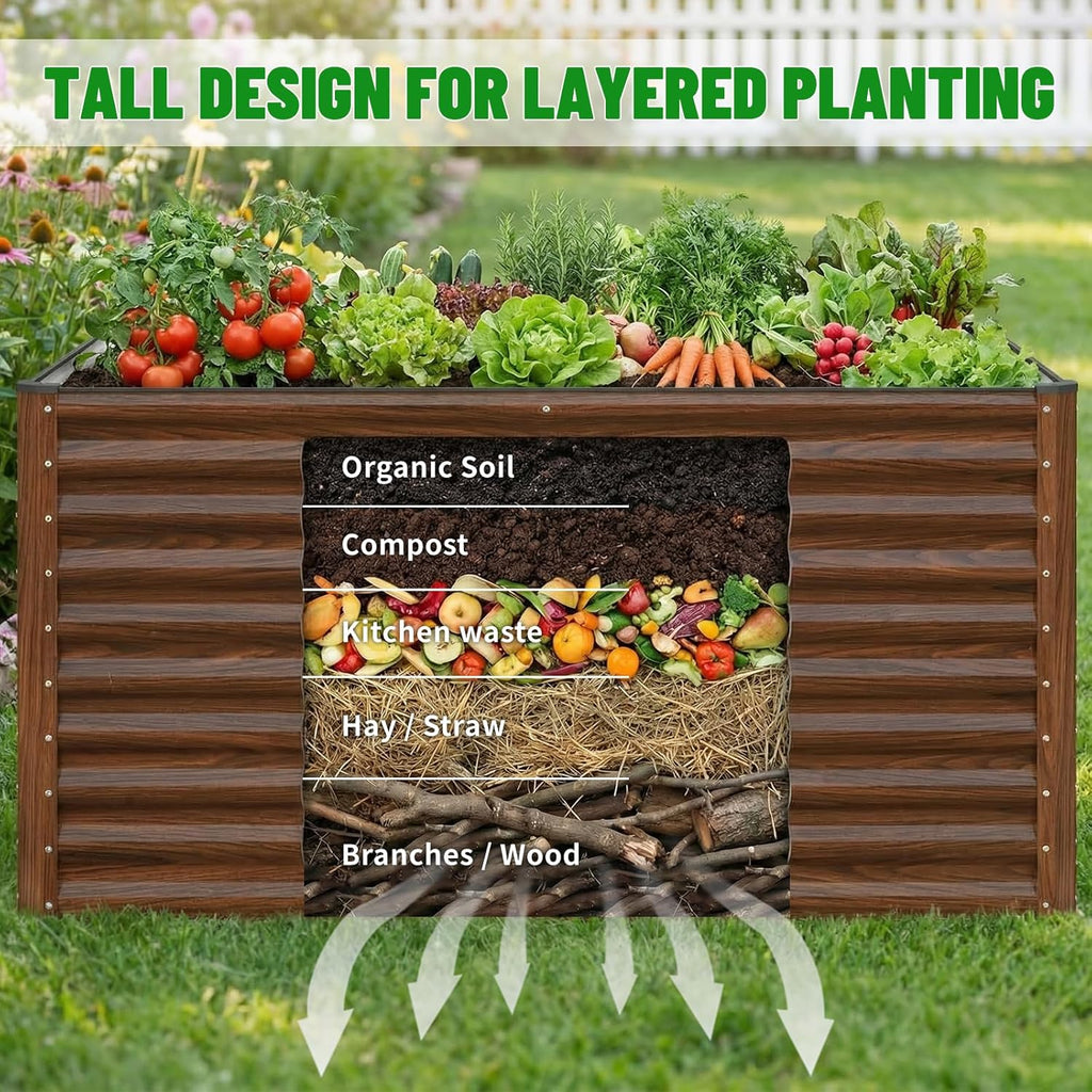 36" Tall Raised Garden Bed, Easy Gardening at Waist Height, 6x3x3ft Large Galvanized Metal Outdoor Planter Box for
