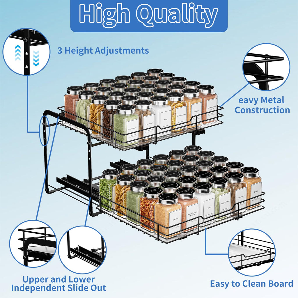 Pull Out Spice Rack, Spice Rack Organizer, Pull Out Spice Racks for Inside Cabinets, Height Adjustable Heavy