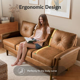 Luxury 3 Seater Sofa with Faux Leather,Mid-Century Modern Couch with Comfortable Armrest,Comfy Couches with Deep