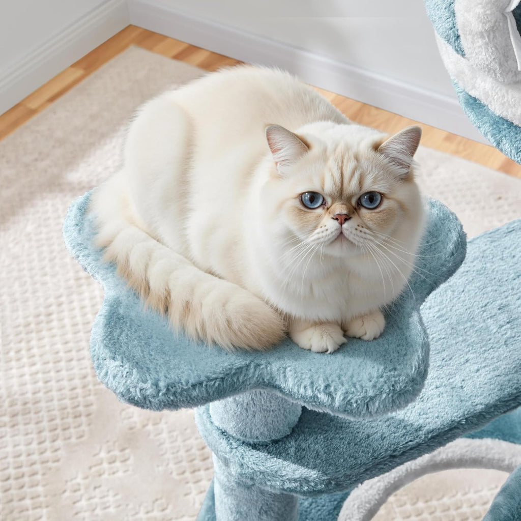 Cute Shark Cat Tree for Kittens, Multi-Level Small Blue Tower