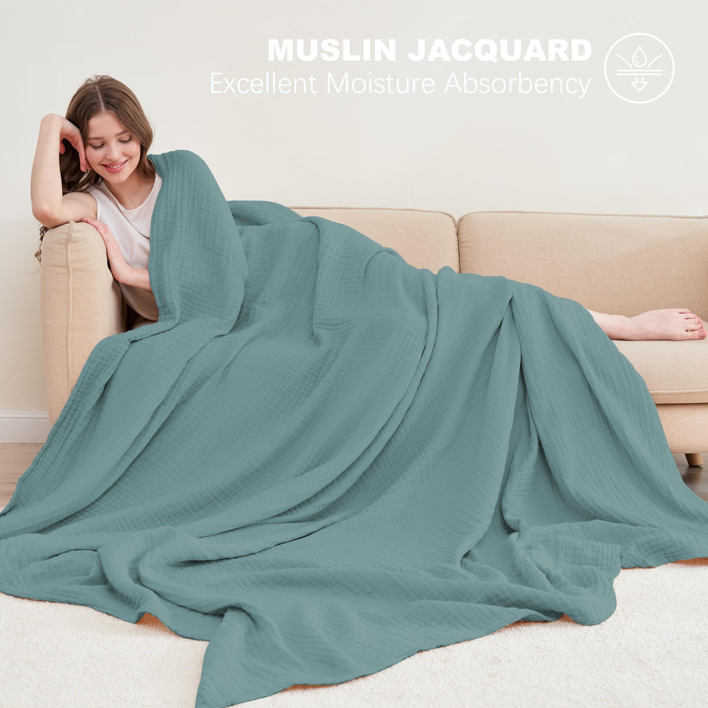 6 Layer Muslin Bed Blanket - Breathable and Lightweight Gauze Boho Blanket for Spring, Soft 100% Cotton Muslin