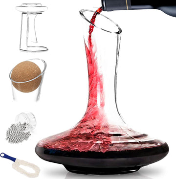 BTaT- XL Decanter with Drying Stand, Stopper, Brush and Beads, Hand Blown Crystal Glass, Wine Decanter, Wine Carafe