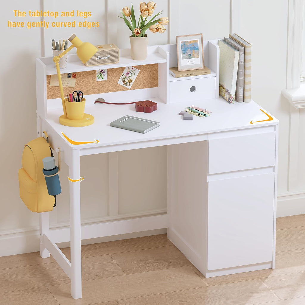 Wooden Kids Desk and Chair Set with Hutch and Storage for Ages 3-12