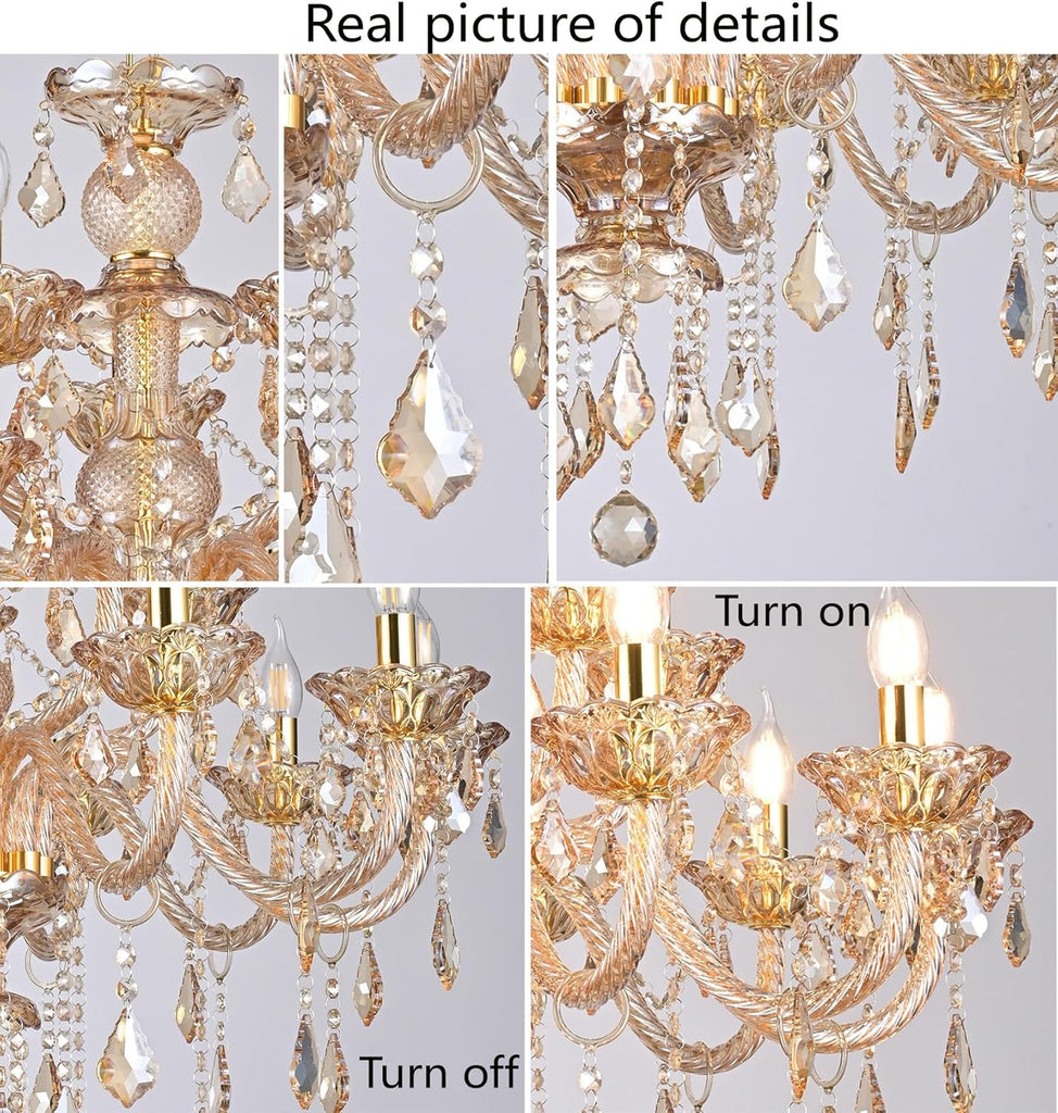 Luxury K9 Crystal Chandelier 12 Lights, Amber Gold Crystal Lighting Pendant Ceiling Fixture Modern Crystal Candle Chandeliers Lamp for Living Room, Kitchen, Foyer (12 Ligths) A110-B0CRHG6FWD