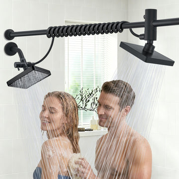 Dual Shower Head for Couples, 6" Double High Pressure Rain Showerhead with Adjustable Slider, Renter-Friendly, Tandem