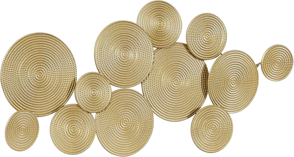 Metal Plate Home Wall Decor Wall Sculpture with Textured Circles, Wall Art 49" x 3" x 24", Gold