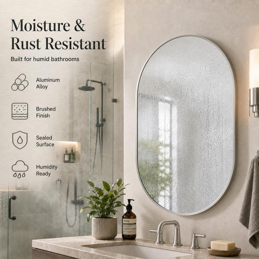 20x30 Inch Pill Shaped Bathroom Mirror for Vanity, Brushed Nickel