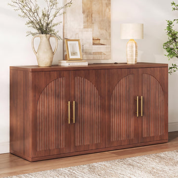 63" Fluted Buffet Cabinet, Walnut Credenza with Adjustable Shelf