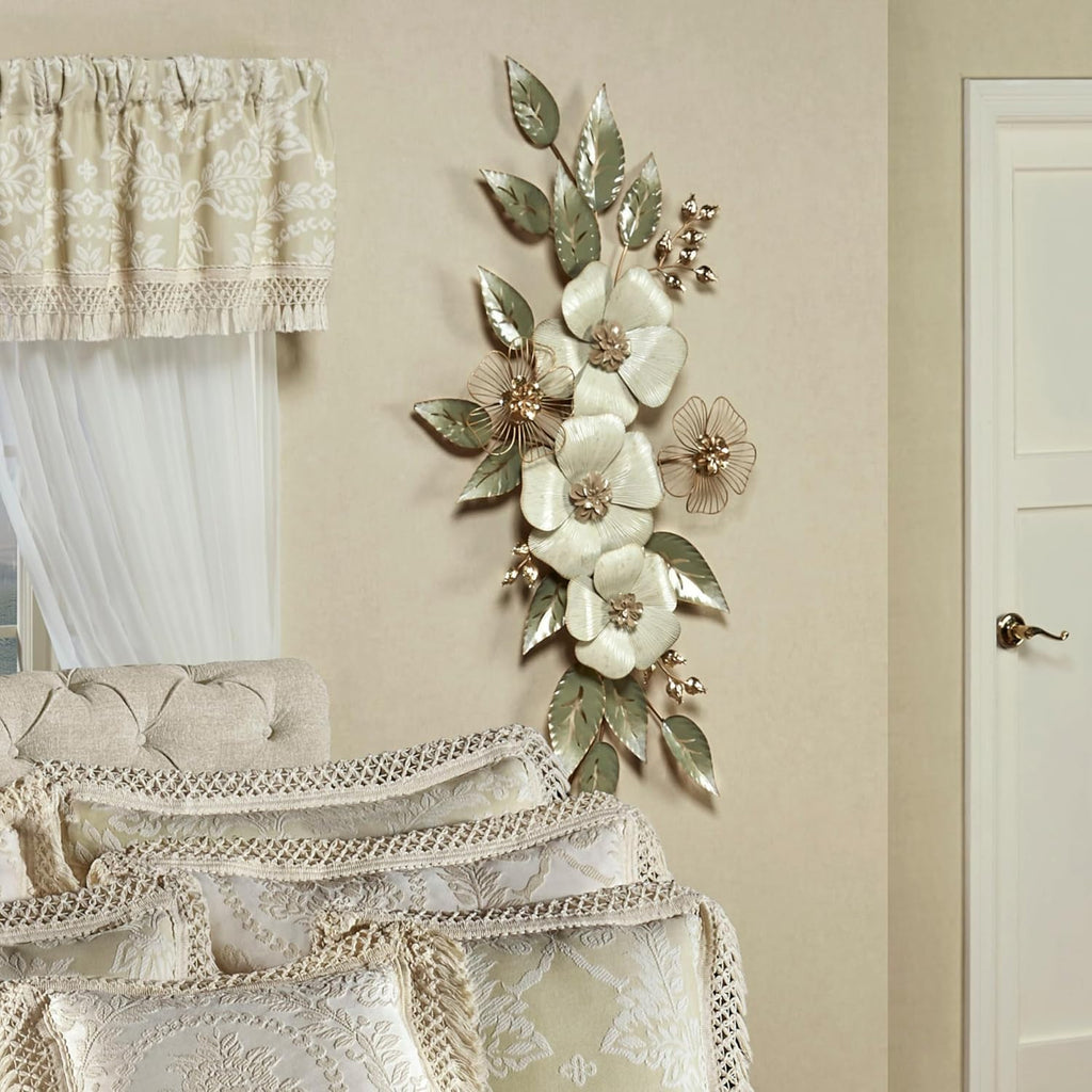 Ivory Floral Sophistication Metal Wall Sculpture | Botanical Hanging Decor, Hallway, Foyer