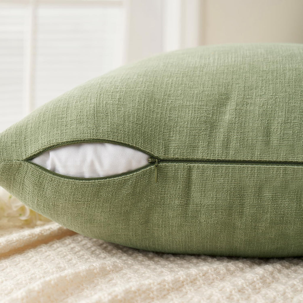 Sage Green Chenille Couch Throw Pillow Covers, 16x16