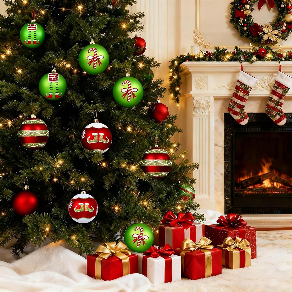 Christmas Balls Ornaments Set, 2.4 Inch Christmas Tree Ornaments, Red Green White Shatterproof Christmas Tree - Set of 16