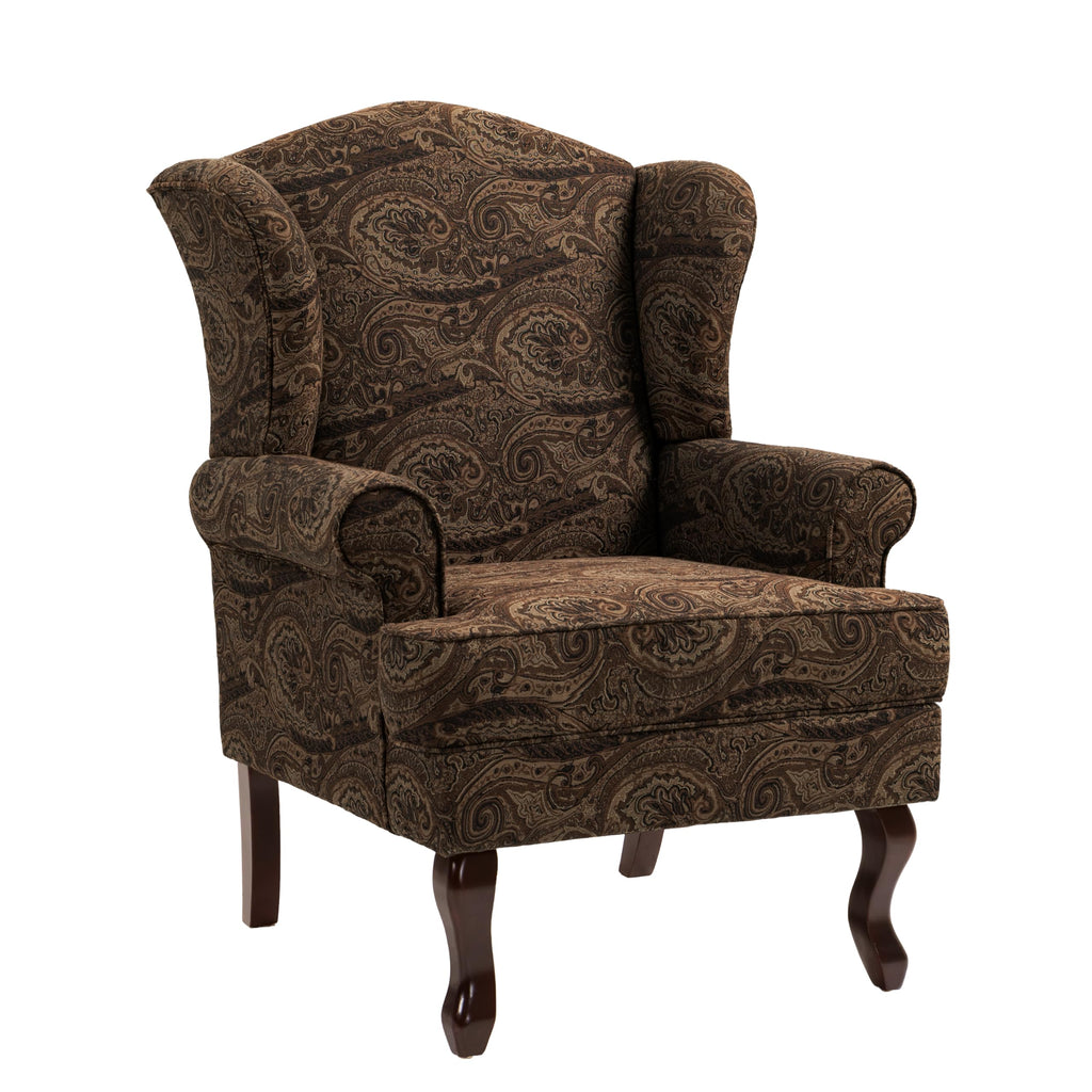 High Back Accent Chair, Fabric Pattern Wingback Armchair, Cranberry