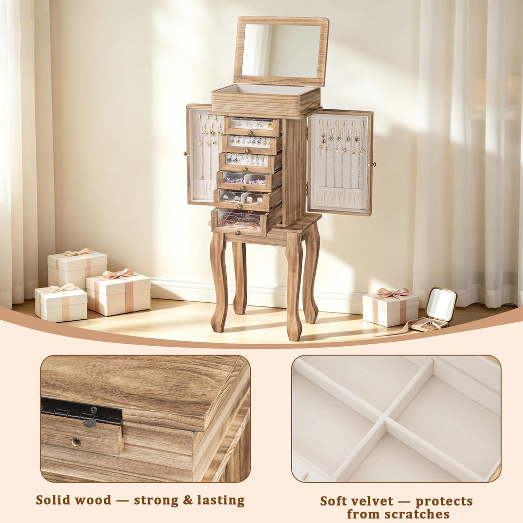 Standing Jewelry Armoire for Women, 7 Drawers & 2 Side Doors