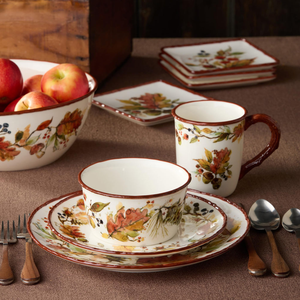 Autumn Meadows 16-Piece DINNERWARE SET, SERVICE for 4 - Complete harvest table artistry for four, uniting