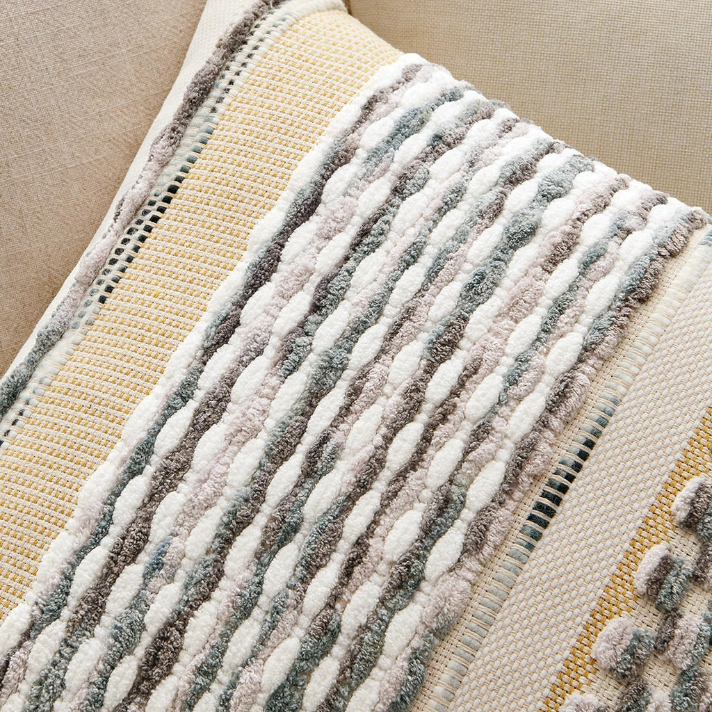 Boho Decorative Pillow Covers Gray Blue Stripe 18x18 Inch Pack of 1