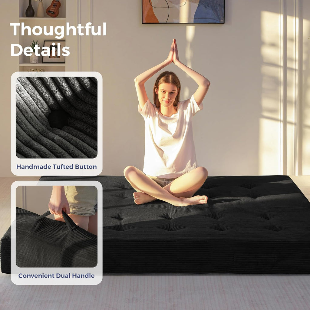 Foldable Mattress, 8-Inch Tufted Futon Mattress with Handles