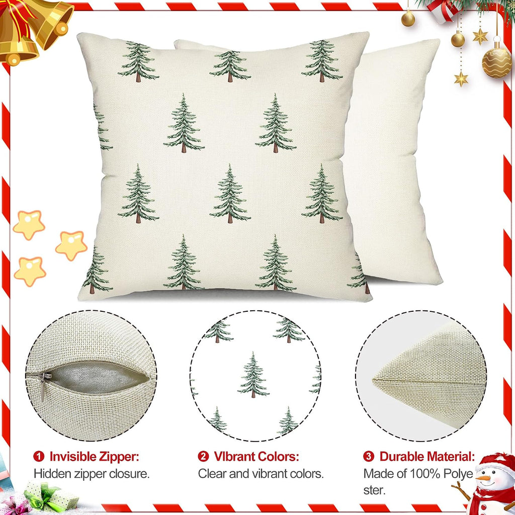 Christmas Pillow Covers 20x20 inch Christmas Tree Decorative White Throw Pillow Covers Winter Famliy - Set of 2