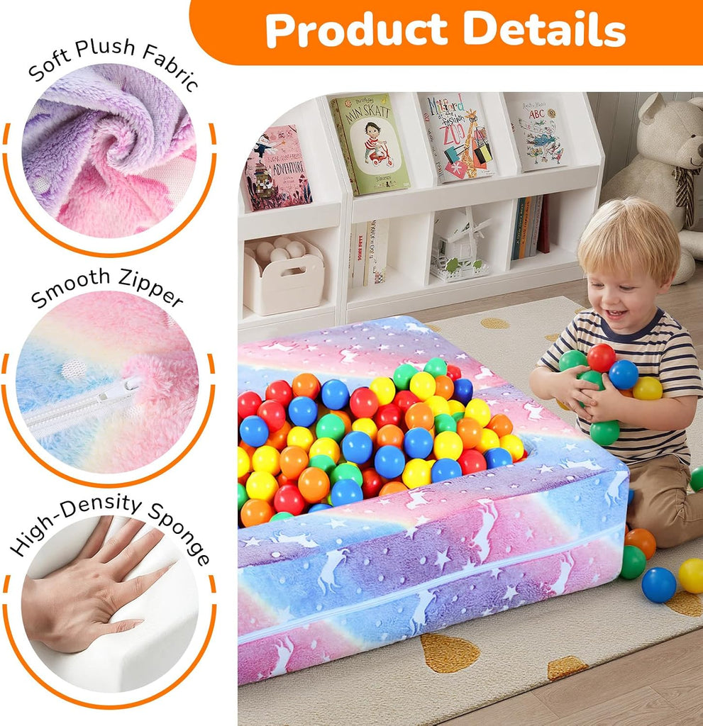Glow in Dark Rainbow Kids Couch, Modular Fold Out Play Sofa