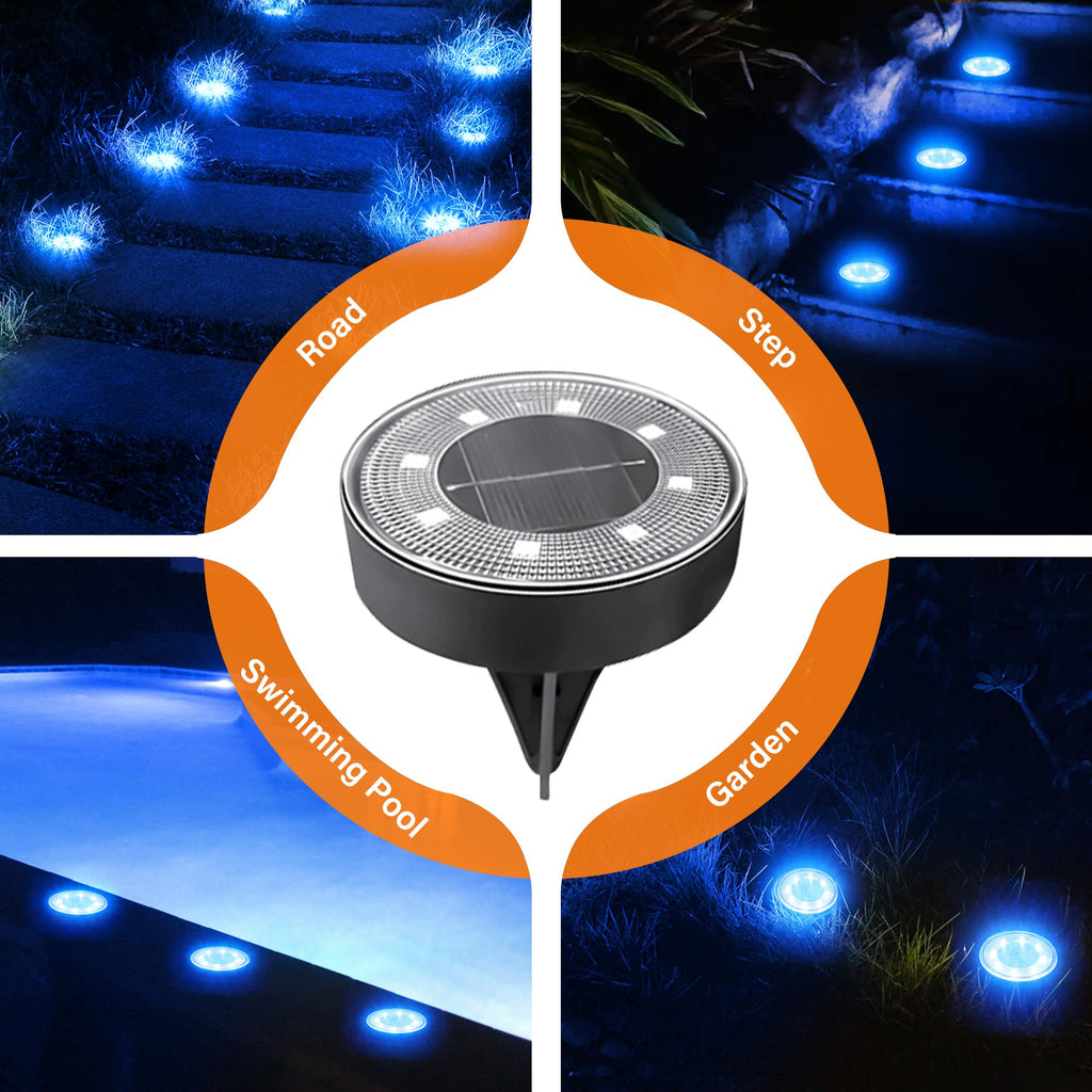 Solar Ground Lights 8 Pack, IP68 Waterproof Solar In-Ground Light for Outdoor, Flat Landscape Lighting, Garden Disc
