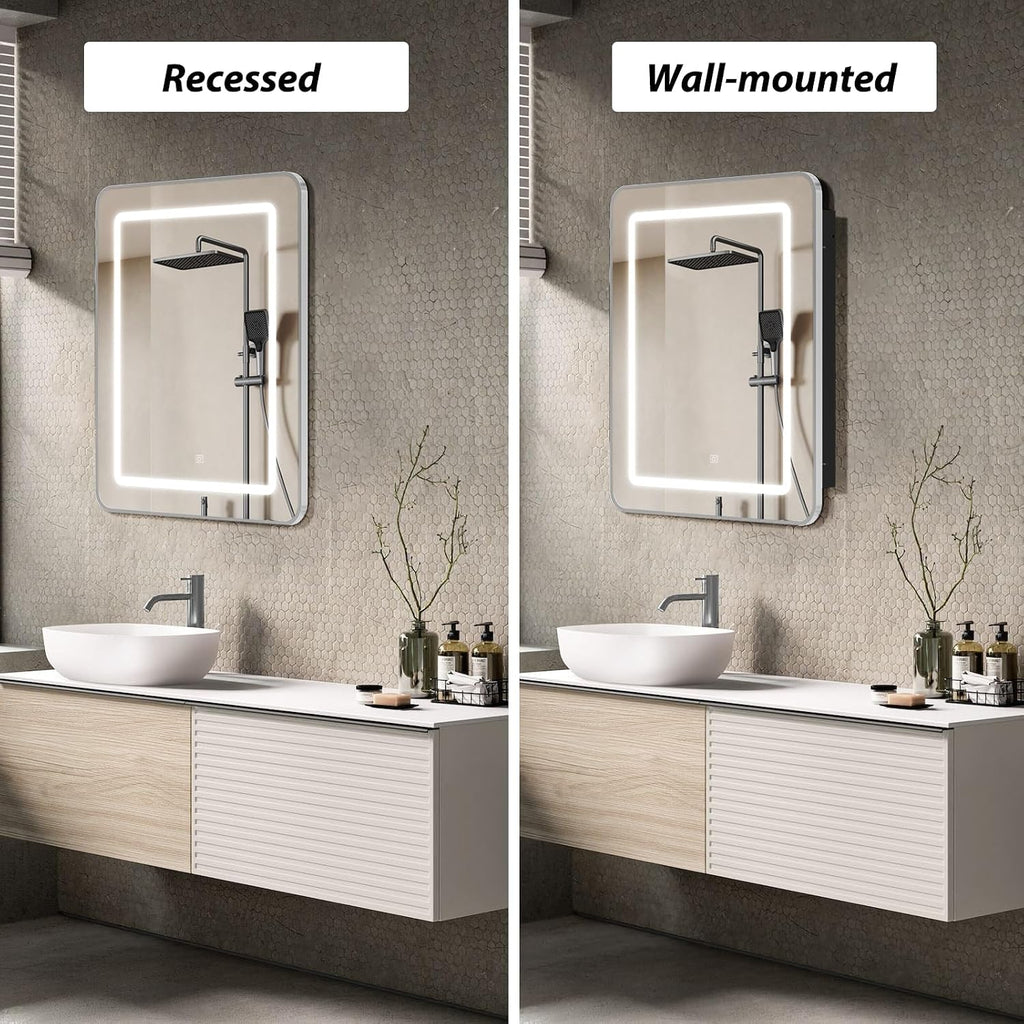 20x30 Inch Lighted Bathroom Medicine Cabinet with Mirror, Silver Recessed or Surface Mount Medicine Cabinet Mirror