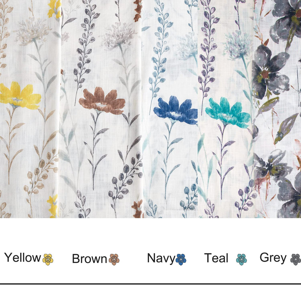 Printed Kitchen Valance Linen Textured 18-inches Floral Leaf Design Farmhouse Style Window Panel Drapes Set Grommet