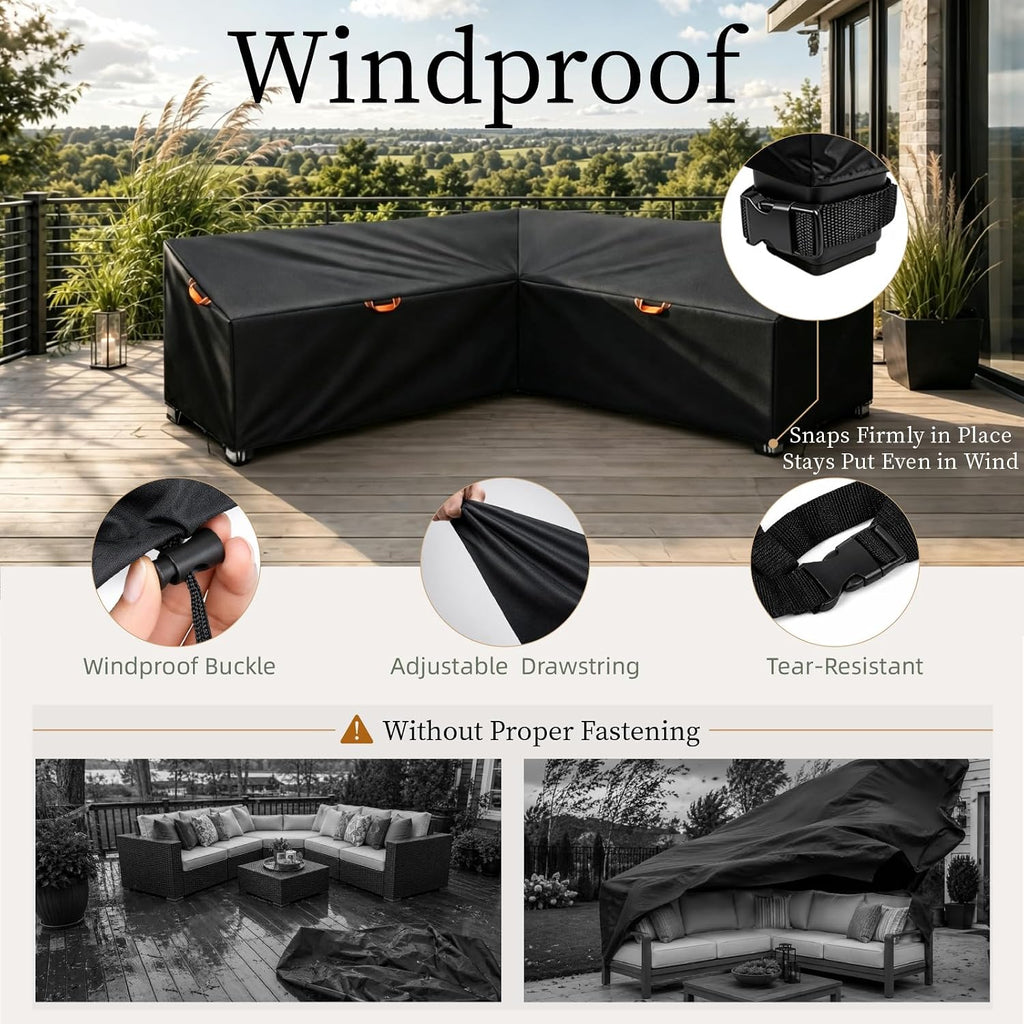 Outdoor Patio Sectional Sofa Cover Waterproof 600D,85"x 85" V-Shaped | Patio Furniture Covers Waterproof&Heavy Duty