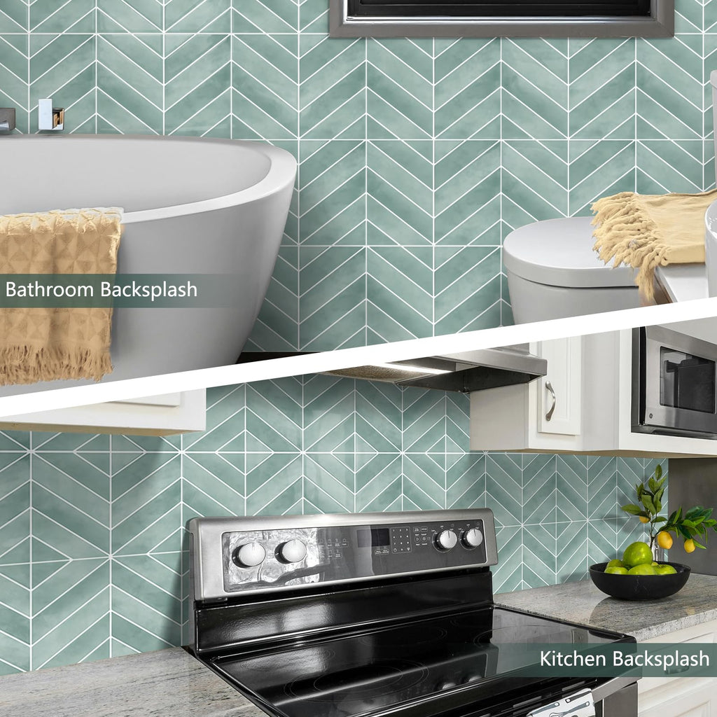 10 Sheets Thicker Herringbone Peel and Stick Backsplash(Blue,12.6"x9.9")