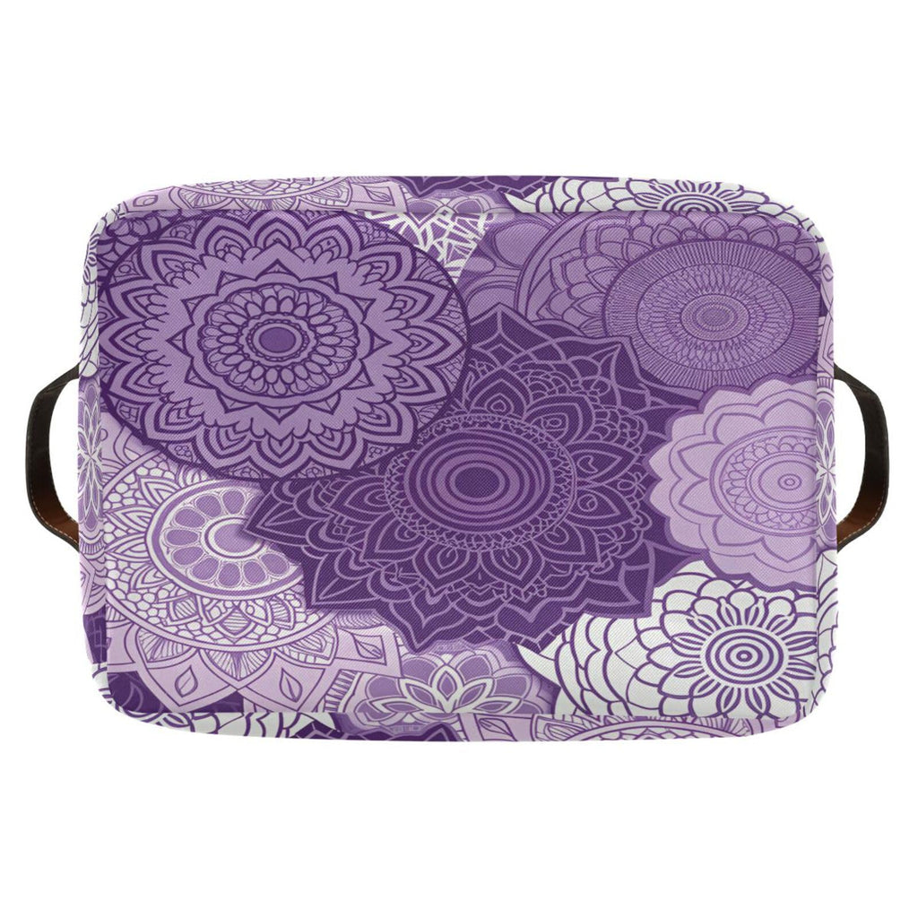 Large Storage Basket Bin Purple Mandala Boho Storage Cube Box Foldable Canvas Fabric Collapsible Organizer with
