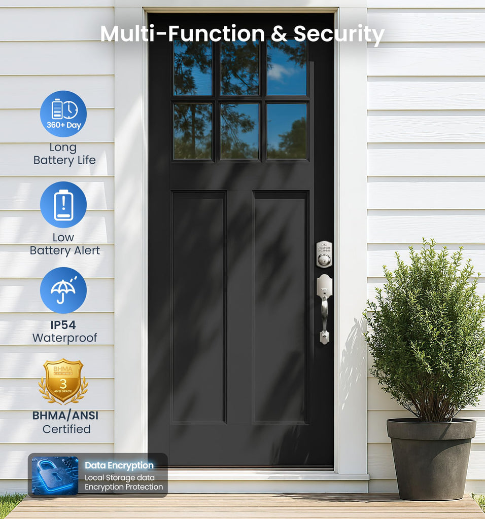 Fingerprint Door Lock, Keypad Deadbolt, Satin Nickel