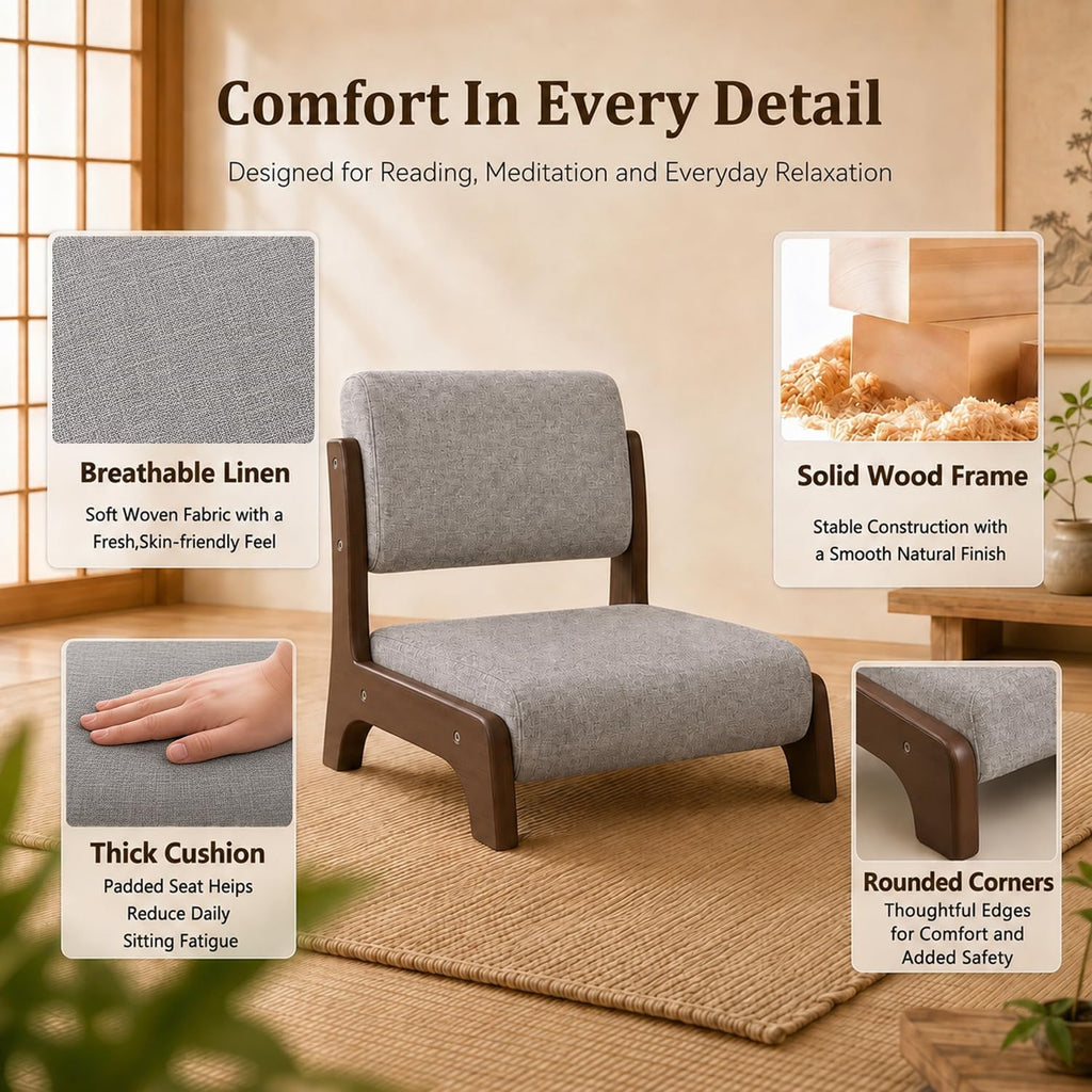 Japanese Floor Chair with Back Support - Modern Tatami Zaisu Style