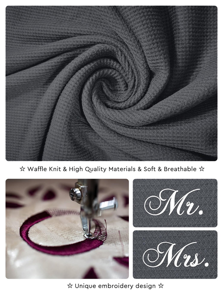 Engagement Gifts for Couples, Mr and Mrs Waffle Knit Robe, Grey