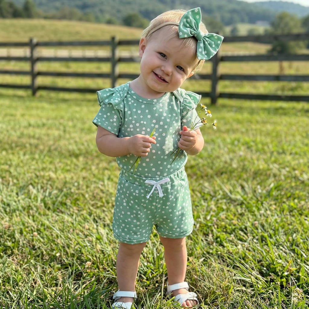Baby Girl Clothes Summer Floral Romper Tops Shorts Headband Set