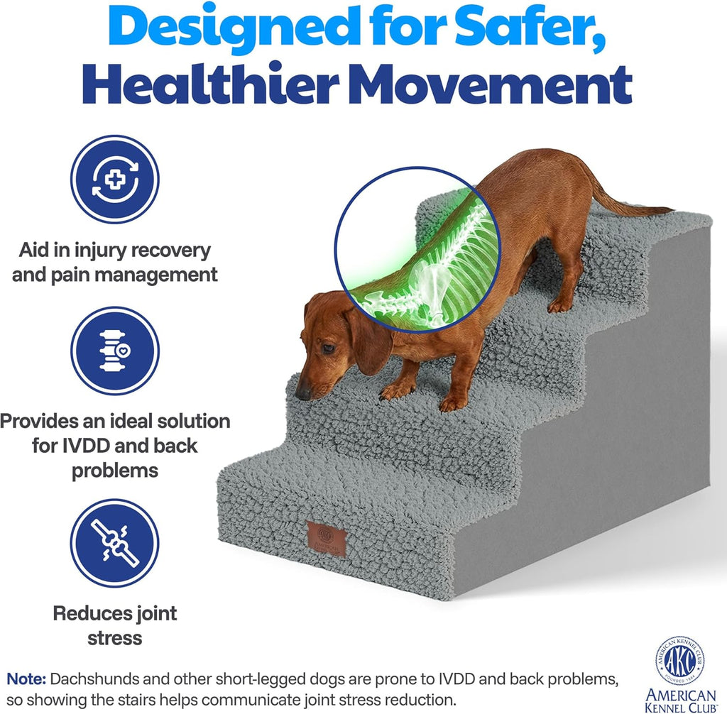 AKC 4-Step Pet Stairs - Durable, Non-Slip Steps for Small Dogs and Cats, Washable Cover, Simple No-Tool Assembly