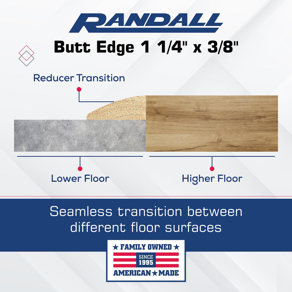 Wood Floor Transition/Overlap Reducer - 36" Red Oak Butt Edging/Reducer - 3/8" Thick x 1-1/4" Wide Unfinished Solid